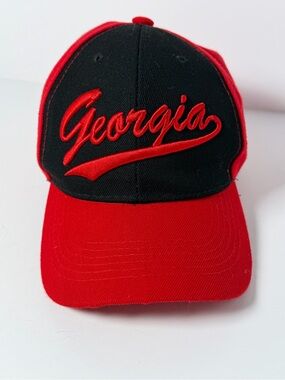 Vintage Georgia Bulldogs Hat Cap Snapback Strapback Retro Script Red Black UGA